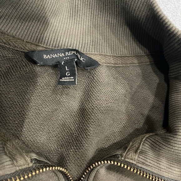 [L/PTP24”]Banana Republic Olive Green Sweatshirt Chest Pocket 1/4 Zip Pullover - Picture 3 of 6